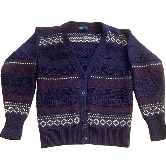 Nordstrom Men’s Wool Hand Knit Classic Cardigan Blue White size small